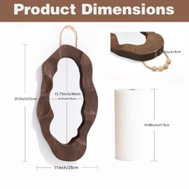 Handcrafed Rustic Wood Framed Wall Mirror, Wavy Irregular Oval Shape