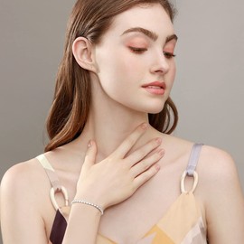 Chamqueen Alloy Inlaid Zircon Chain Bracelet Push-Pull Adjustable Jewelry for Women and Girls Silver