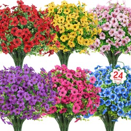 Ouddy Decor Ouddy Decor 24 Bundles Artificial Flowers for Outdoors Fake Silk Flowers UV Resistant Faux Plastic Plants for Spring Summer Garden Porch Window Box Table Vase Home Indoor Outdoor Decoration, Mixed