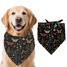 arricraft 1 Pc Dog Bandana, 78x38cm Woodland Moths Fern Leaves Mushrooms Triangle Adjustable Comfortable Pet Bibs Washable Cotton Scarf Kerchief for Large Dog