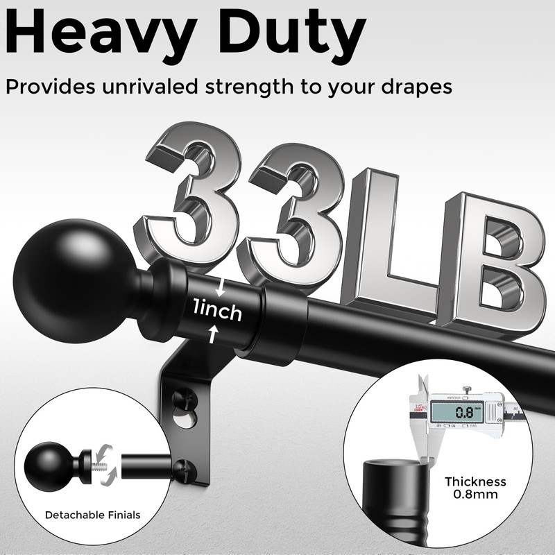 Wolistsa 2 Pack Curtain Rods 36-60 Inch, Black 1 Inch