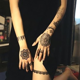 Character long-sleeved body tattoo sticker tattoo decoration design skin art fashion props trendy item style cash on delivery or payment upon order / 캐릭터 긴팔 바디 타투 스티커 문신 장식 디자인 피부 아트 패션 소품 유행 아이템 스타일 착불 또는 주문시 결제