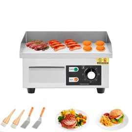 14" Commercial Electric Griddle, Stainless Steel Countertop Griddle, Electric Flat Top Grill With Shovel Brush, Restaurant Teppanyaki Grill Cooking Equipment, Temperature Control 50°C - 300°C