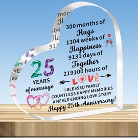 JMIMO 25th Silver Wedding Anniversary Present for Her and Him 25 years of marriage gifts for Couple Wife Husband Heart-Shaped Acrylic Keepsake Gift