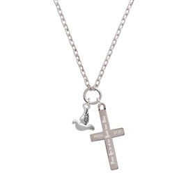 Delight Jewelry Silvertone 2-D Small Dove - Praise Her Engraved Cross Zoey Necklace, 28"