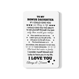 Bonus Daughter Gifts Stepdaughter Birthday Wallet Card from Step Mom Dad Engraved Metal Wallet Insert Card with Inspirational Love Notes from Step Mother Christmas Graduation Gifts for Bonus Daughter