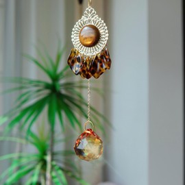 Amber Crystal Suncatcher Sun Catcher,Sparkly Crystal Hanging Ornament Gifts for Window Decor Indoor Outdoor Spaces Housewarming Wedding Home Garden Party Birthday Chase Light Toy for Cats