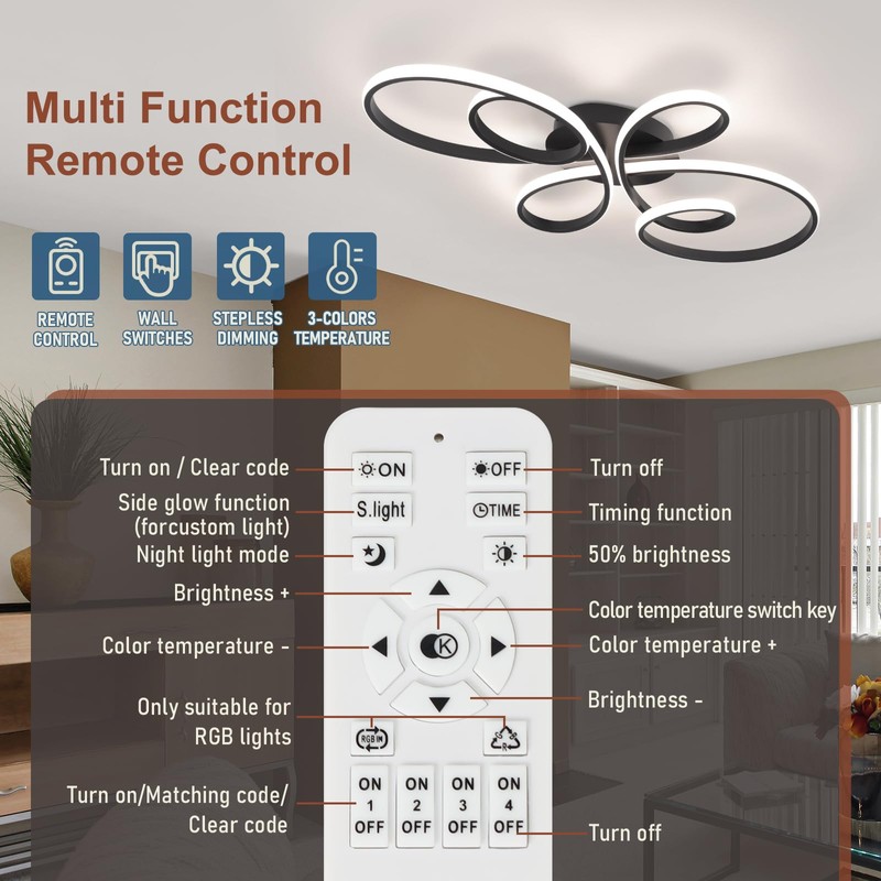 HLILCEH 66W Modern LED Ceiling Light, Flower Flush Mount Light