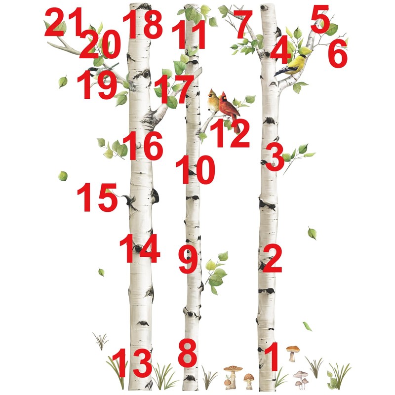 decalmile Large Birch Tree Wall Decals White Tree Forest Birds