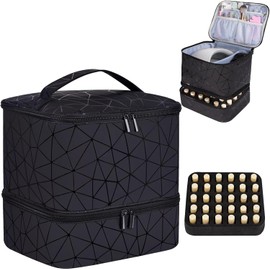 Organizador de esmalte de uñas con capacidad para 30 botellas (15 ml) y 1 luz de uñas, funda de transporte para esmalte de uñas con bolsillos de almacenamiento para herramientas de manicura, bolsa de
