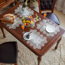 ARTABLE Lace Doily Placemats Round Lace Place Doilies Embroidered Flower Cup Mat Vase Mat for Table Topper Home Decoration Dinner Table (12 x 18'' 4pcs set, Stone Grey)