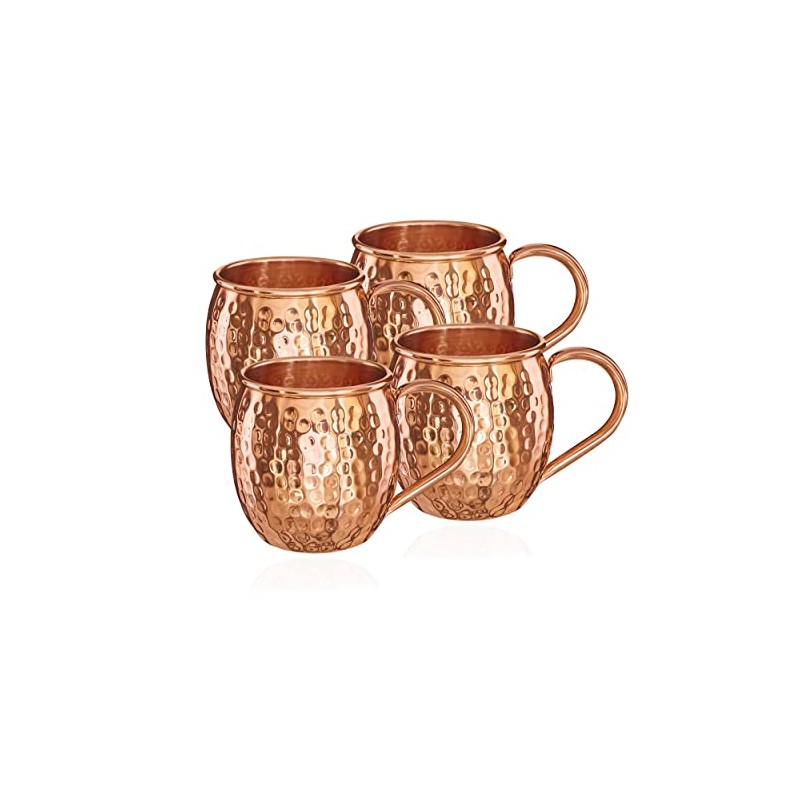 NKlaus 4 x Copper Cups Pure Copper 100% Ayuverda Oval