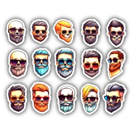 SRE INVENTION Skull with Beard Glasses & Hat Decal Sticker Multi Count, 2"" Height- for Car Truck Laptop Toolbox Decor Fun Colourful Designs (Beard Skull 2A), SRE-BEARD-08