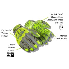 MAGID TRX746 Windstorm Series Impact Gloves | ANSI A6 Cut Resistant Hi-Viz Safety Work Gloves with Cool Mesh Venting, Grey/Yellow/Camo, Size 9/L (2 Pairs)