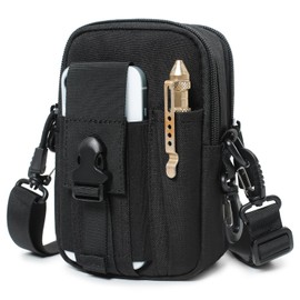 Tactical Molle Phone Pouch EDC Utility Belt Pouch Waist Bag with Shoulder Strap (Black)