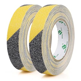 BOMEI PACK 2 Rollos Cinta Antideslizante, 25mm x10m, Negro-Amarillo, Cinta Adhesiva Antideslizante para Escaleras, Peldaños, Escalones en Interiores y Exteriores, Tiras de Seguridad Antideslizantes