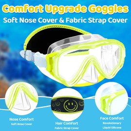 Vvinca Kids Swim Goggles with Nose Cover, Fabric Strap Swimming Goggles Snorkel Diving Mask No Leak Wide View Anti Fog Anti-UV Anti-Shattered Lens Swim Mask Water Goggles for Toddlers Kids Youth 3-15
