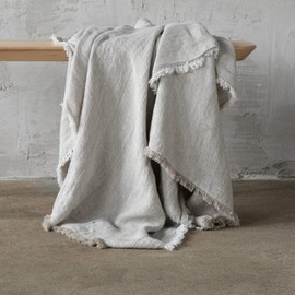 LinenMe Oatmeal Linen Plaid Rustico Fringe, 135 x 200 cm