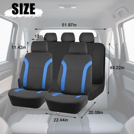 Zpana Car Seat Cover Full Sets, 9PCS Waterproof Vehicle Front and Rear Split Bench Covers with 3D Foam Back Support, Breathable Auto Seat Protective Accessories, Universal for SUV RV Truck (Blue)