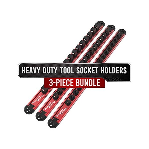 Precision Defined Aluminum Tool Socket Holder 3-Piece Set | Red,