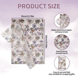 Tinoaly 30 Sheets Printed Tissue Paper, 50 x 35 cm, Smooth Wrapping Paper, Pretty Wrapping Paper for Crafts, Decorating for Parties and Weddings (Mangosteen)