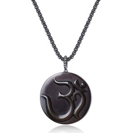 COAI Necklace with OM engraving pendant, Stone, Obsidian
