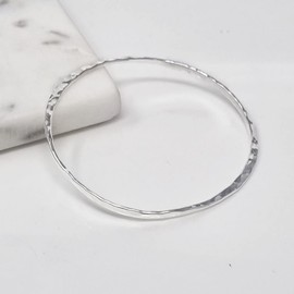 Treasure Bay 3mm Womens 925 Sterling Silver Hammered Bangle Bracelet Inner Size 6.5cm