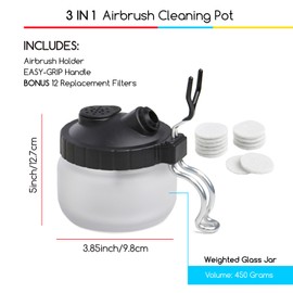 MEEDEN Airbrush Gun Cleaner Kit: Heavy Glass Cleaning Pot with Air Filter Mat and Airbrush Holder, 5 Cleaning Brushes, 5 Cleaning Needles, 1 Nozzle Cleaning Needle