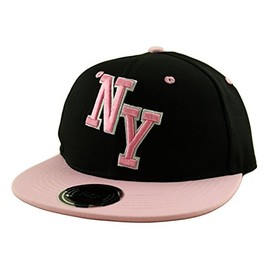 Kids (Boys/Girls) New York NY Snapback Baseball Cap Hat (Youth) in Pink Black Blue Purple (Black and Pink NY Block (Itzu))