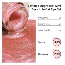 Bevimee Cat Eye Gel Nail Polish Nude Pink, Moonlight Cateye Polish Crystal Mirror Gloss Magnetic Nails Gel Glitter Holographic Cats Eye Nail Velvet 1PC