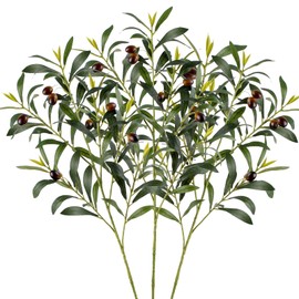Briful 3 PCS Olive Branches 31.5 Inch Long Stem Faux Stems Artificial Greenery Fake Plants for Vases Floral Arrangements Home Wedding Bouquet Farmhouse Decor
