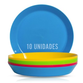 Mypicompany Set of 10 Reusable Hard Plastic Picnic Plates, Camping Tableware Suitable for Microwaves and Dishwashers, BPA Free Camping Accessories, Unbreakable Camping Plates (Plates 10 Units)