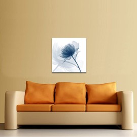 Wieco Art Blue Flickering Flower Modern Abstract Canvas Wall Art Gallery Large Wrapped Perfect Floral Pictures Paintings on Canvas Print Artwork Ready to Hang for Living Room Bedroom Home Decor L