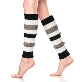 Neer Women's Leg Warmers Ribbed Leg Warmers 80s Long Leg Warmers Boots Ankle Warmer, Black / White / Grey