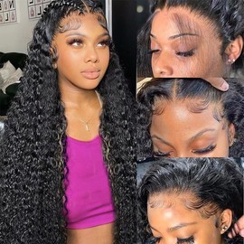 Momaksa 28 Inch Deep Wave Lace Front Wigs Human Hair 13X4 HD Lace Frontal Wigs Human Hair 200 Density Glueless Deep Wave Frontal Wigs for Women Pre Plucked Lace Front Wig