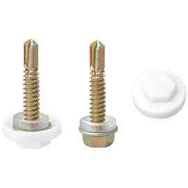 60 PCS Hex Head Self Drilling Screws with Plastic Caps, Zinc-Plated Self Tapping Screws for Securing Corrugated Metal or PVC Roof Panels (M4.8 * 30mm)