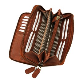 Manza Women's Washed Leather Buffalo Leather Purse Double Zip Used Look Vintage Purse, brown, Vintage