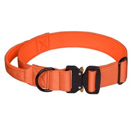 Bbmmayy Tactical Dog Collar, Military Dog Collar for Medium Dogs, Adjustable Nylon Collars with Handle, Heavy Duty Thick Collar with Metal Buckle for Large Dogs (L, Orange)