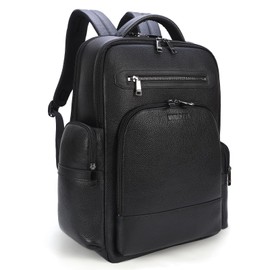 Masa Kawa Black Leather Business Travel Laptop Backpack for Men Fits 15.6" 16" Computer Office Work Commuting Executive Bag Waterproof Daypack