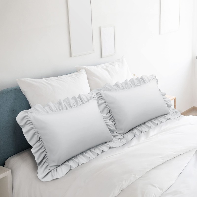 PiccoCasa Brushed Ruffle Pillowcases 2 Pack, Soft Breathable Pillow Covers