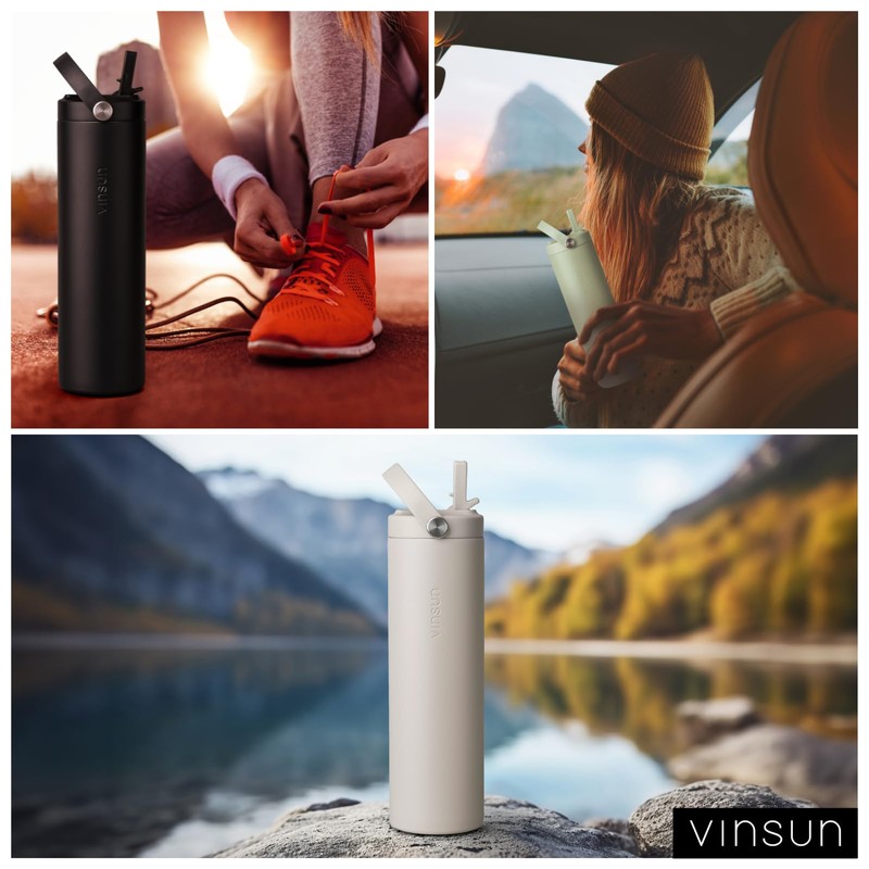 Vinsun Thermal Flask, Beige, 750 ml Straw, Leak-Proof, Double-Walled Insulated,