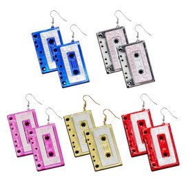 NIDHFG 5 Pairs of Tape-Shaped Earrings, Fun Earrings, Retro Earrings, Acrylic Earrings, Creative Design Earrings, Party Clothing Accessories.