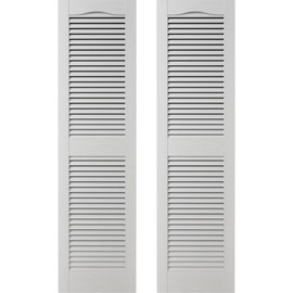 Builders Edge 14.5 in. W x 57 in. H, Custom Cathedral Top Center Mullion, Open Louver Shutters, Includes Matching Installation Spikes (Per Pair), 001 - White