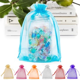 ANZNKU 100 Pack Organza Bags 6x9 Inch, Mesh Bag Drawstring Jewelry Pouches, Large Organza Gift Bags for Party Favor, Baby Shower(Lake Blue)