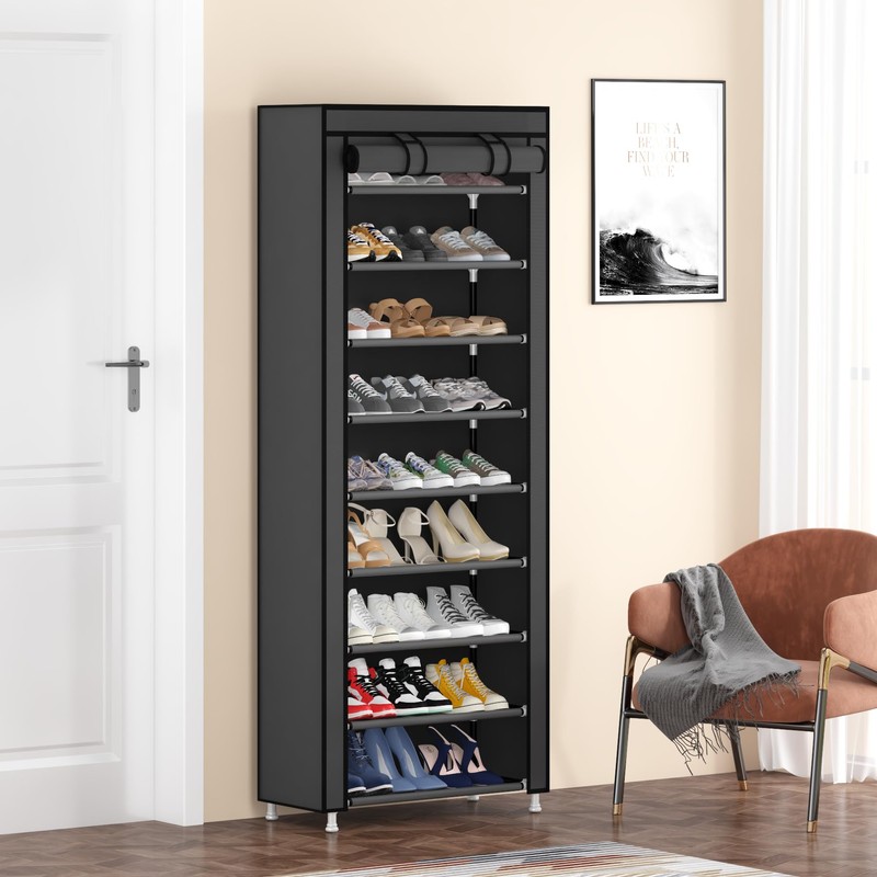 Calmootey 9 Tier Shoe Rack Organizer,Portable Shoe Shelf with Nonwoven