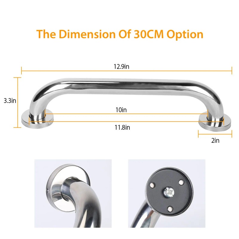 2pcs Sturdy Stainless Steel Bath Grab Bar 220LBS Pull Force
