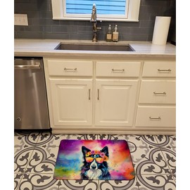 Caroline's Treasures Border Collie Hippie Dawg Memory Foam Kitchen Mat Machine Washable Anti-Fatigue Mat Cushion Comfort Bath Mat or Kitchen Rug