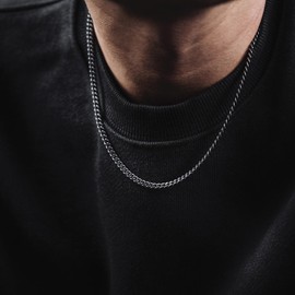 HZMAN 5mm Cuban Chain for Men Boys Stainless Steel Men's Silver Chain Diamond Cut Hip Hop Link Chains Necklace 16-30 Inch (22in)