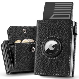DODENSHA Pepple Airtag Wallet Herren mit XL Münzfach I MagSnap Smart Airtag Wallet I Kartenetui Herren für 10+ Karten I Geldbörse Herren mit RFID Schutz I Portmonee Herren I Schwarz Silber