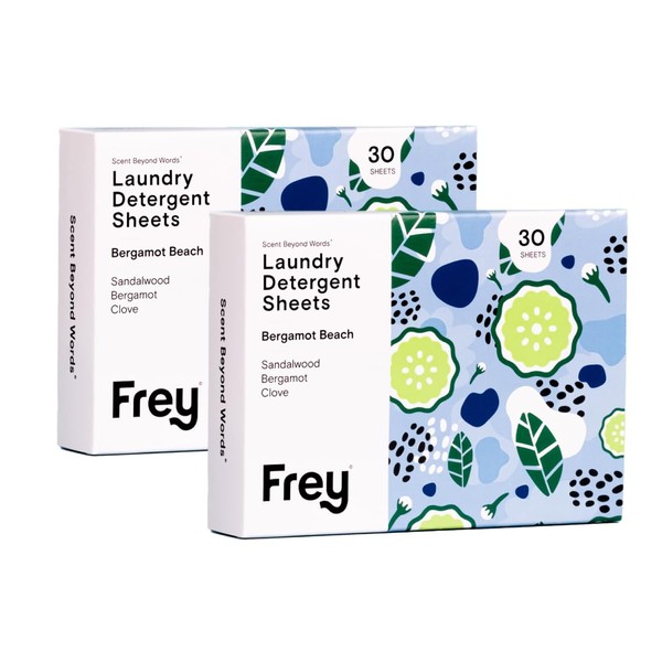 FREY Laundry Detergent Sheets - Bergamot Beach - Plastic Free, Liquidless - Clean Ingredients & Eco-Friendly - (120 Loads) 60 Sheets (Pack of 2)